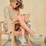 CUSHIONAIRE Feather EVA Slides for Women – Comfortable Slip On Womens Slippers, Indoor Outdoor Shower Shoes, Beach Essential Cloud Slides, Aloe 10