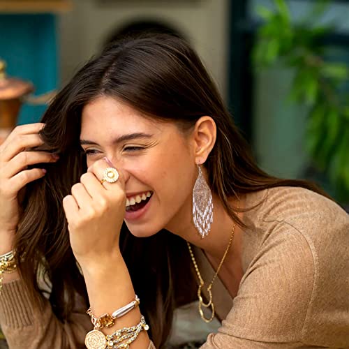 Papasgix Long Beaded Drop Dangle Earrings Boho Native Handmade Seed Bead Tassel Earrings For Women And Girls, Bohemian Large Statement Beaded Drop Tassel Earrings For Gifts (Champagne Gold) #TOP3