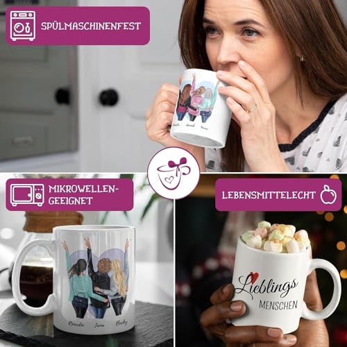 Tassenliebling® - Personalisierte Tasse (3 Freundinnen) mit Spruch selbst gestalten, individuelles Geschenk für beste Freundin, BFF, Kollegin & Arbeitskollegin