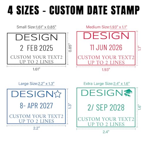 Custom Date Stamp with Personalized Text, Professional Self Inking - 4 Sizes 5 Color Inks Refill, for Paid Received Entered Stamper
