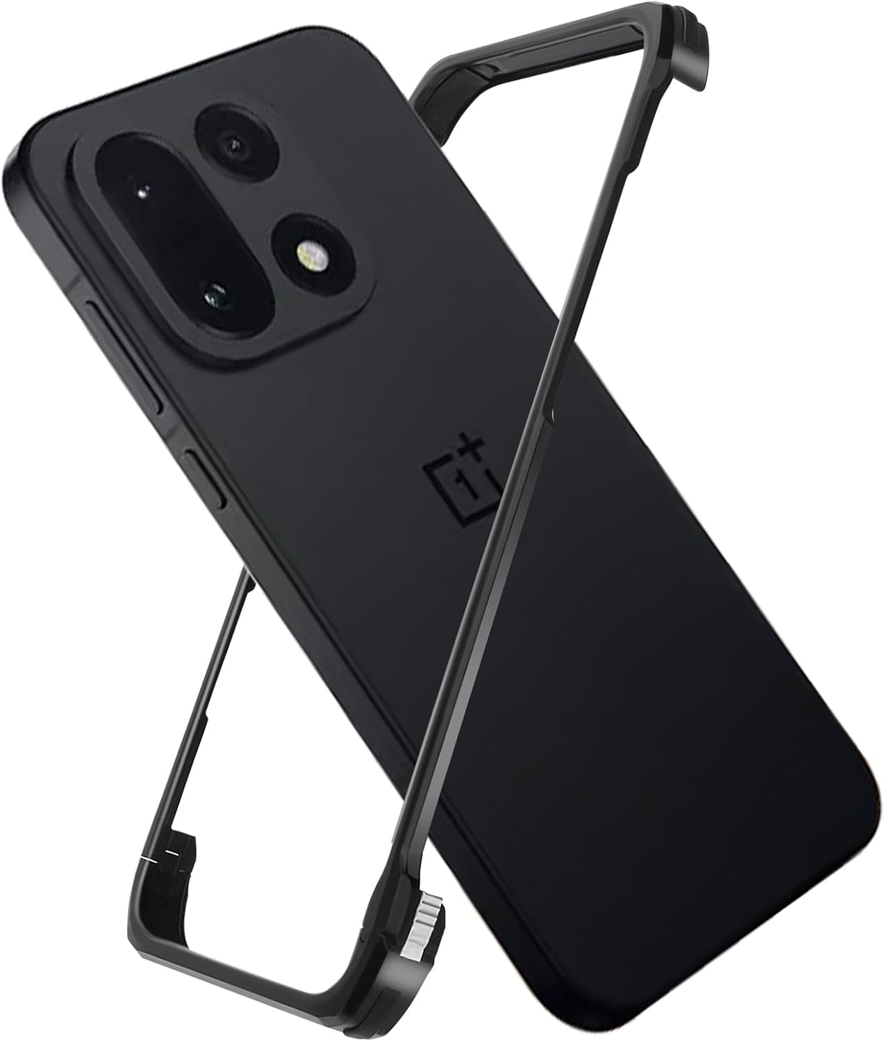 for OnePlus 15 Metal Bumper Case Frameless, Slim Fit No Back No Frame Backless Aluminum Alloy Bumper Compatible with MagSafe 4 Corners Shockproof (Black)
