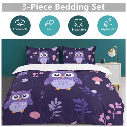 Juego de ropa de cama de búho infantil y juvenil microfibra transpirable con cremallera 6