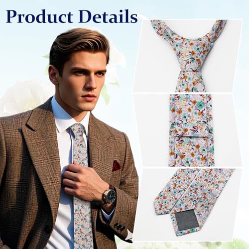 Image of Floral Ties Skinny Tie for Men, Cotton Mens Neckties for Weddings | 2.56'', floral, slim, soft and comfortable, men's neckties for casual, business, party, daily, dating