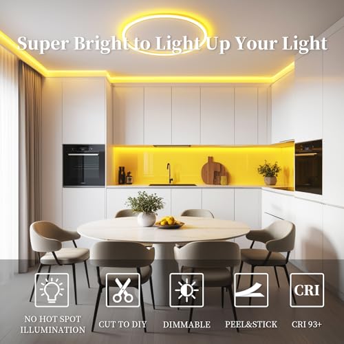 Image of iNextStation COB LED Strip Light Yellow 32.8ft /10M DC24V CRI 93+ Flexible LED Tape Lights 8mm for Bedroom, Kitchen, TV Backlight, Cabinet, Stage, Home DIY Lighting Decor (No Plug)