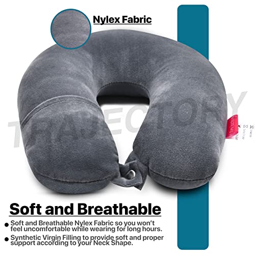 Image of Trajectory Supercomfy Grey Neck Pillow Rest Cushion with Velvet Eyemask(Pack of 2) for Travel in Flight car Train Airplane with 2 Years Warranty for Sleeping for Men and Women