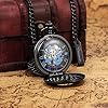 TREEWETO Mechanical Personalized Engraved Pocket Watch Skeleton Black Double Cover Roman Numerals Dial Personalized Gift with Box and Chain for Men Gift for Dad Son #3