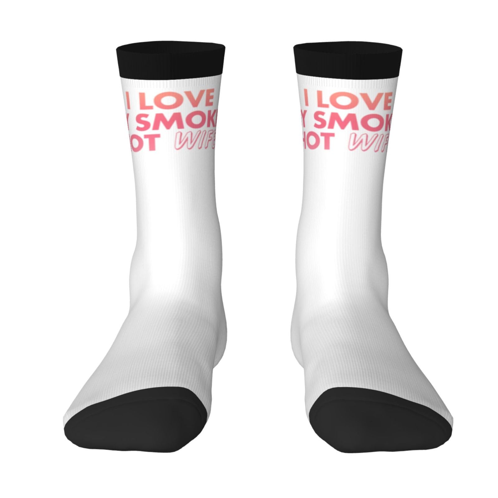 Haebfsl Pink I Love My Smokin Hot Wife Women'S Cushion Crew Sock Soft Casual Mid-Calf Socks