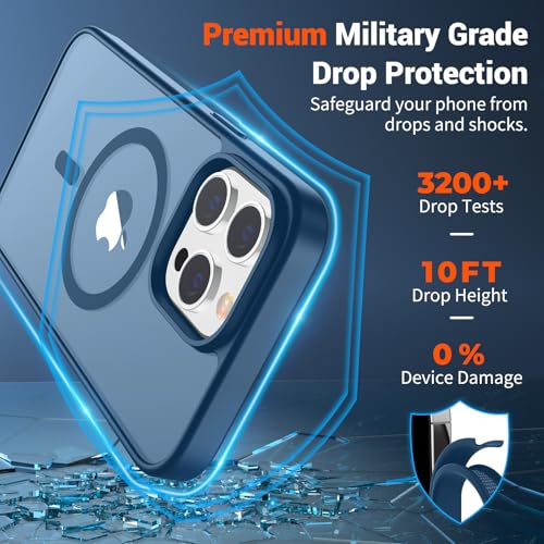 Image of SUPFINE Magnetic for iPhone 12 Pro Max Case (Compatible with MagSafe) (Military Grade Drop Protection) Translucent Matte Shockproof Phone Cover,Deep Blue
