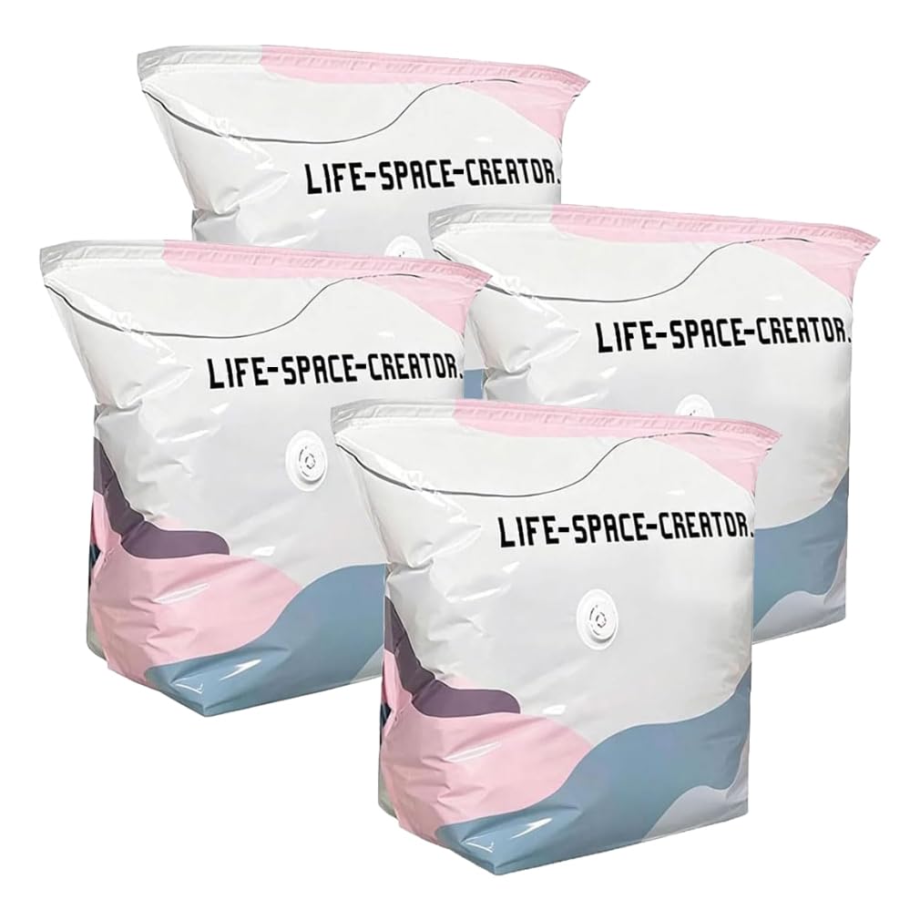 4PCS Large No-Pump 3D Vacuum Storage Bags | Extra Large Vacuum Storage Bags | No Pump Required | Roll-Up Compression | Space-Saving Bags for Clothes and Bedding (L)