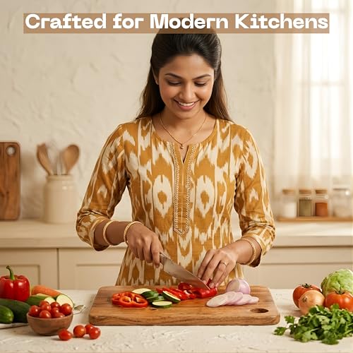 Image of Classyo Wooden Cutting Board for Kitchen, Wooden Chopping Board Wood, Made with Natural Acacia Wood for Vegetables, Fruits & Cheese Cutting, Reversible (Medium, 13 x 8 x 0.5 inch)