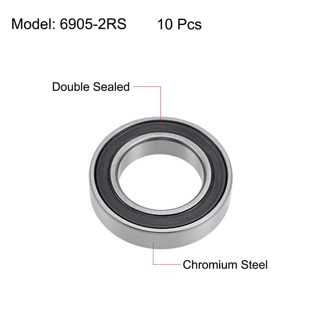 6905-2RS Lot de 10 roulements à billes double blindage en acier chromé Z2 ABEC1 25 x 42 x 9 mm
