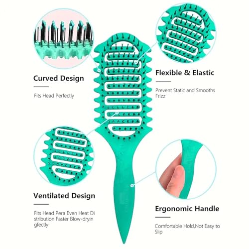 Image of Combelle Curl Defining Brush - 24 cm Vented Detangling & Volumizing Hair Brush for Curly Hair - Vegan Boar Bristles, Ergonomic Handle, Reduces Frizz & Defines Curls (Mint)