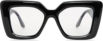 Heliltd Oversized Square Blue Light Blocking Glasses for Women Men Black Chunky Glasses Thick Frames Fashion GlassesNon-Prescription