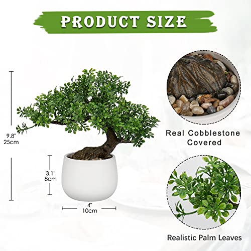 Dilatata Fake Bonsai Tree Zen Juniper Bonsai Plant 9 Inch Tall Artificial Bonsai Trees With White Ceramic Pot Decorated With Pebbles Desk Plant Indoor Bonsai For Home Office Decor thumb #5