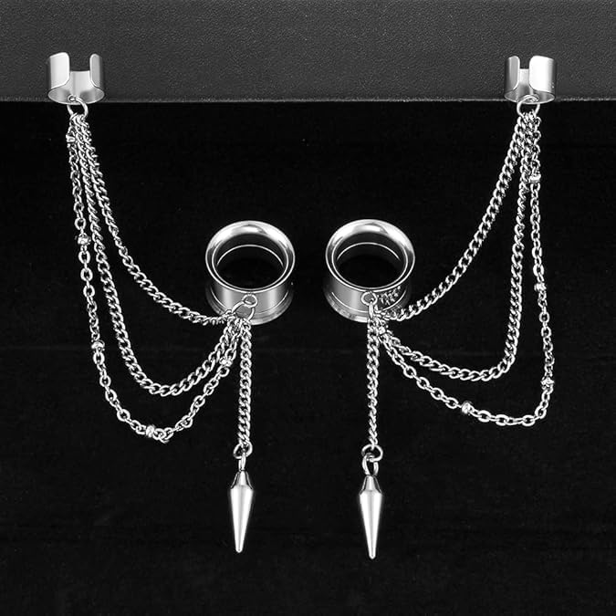 2PCS Ohrstecker Tunnel Gauges Ohrringe, Größe 2g - 1 Zoll Edelstahl, Clip On, Boho Stil