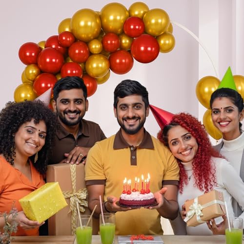 Image of Party Propz Red and Golden Metallic Ballloons For Decoration - Pack of 50 Pcs Red and Gold Balloons for Birthday | red balloons | Golden Balloons | Chrome Balloon Decoration Kit (Latex)