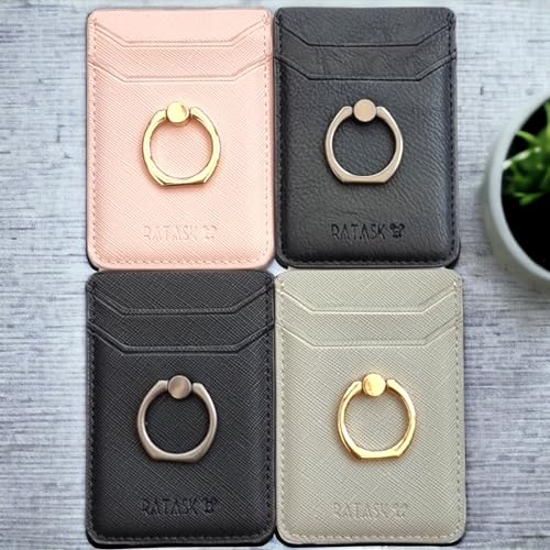 RATASK Stick-On Mobile Phone Card Holder with Ring Holder Kick Stand (Pink) - Image 3