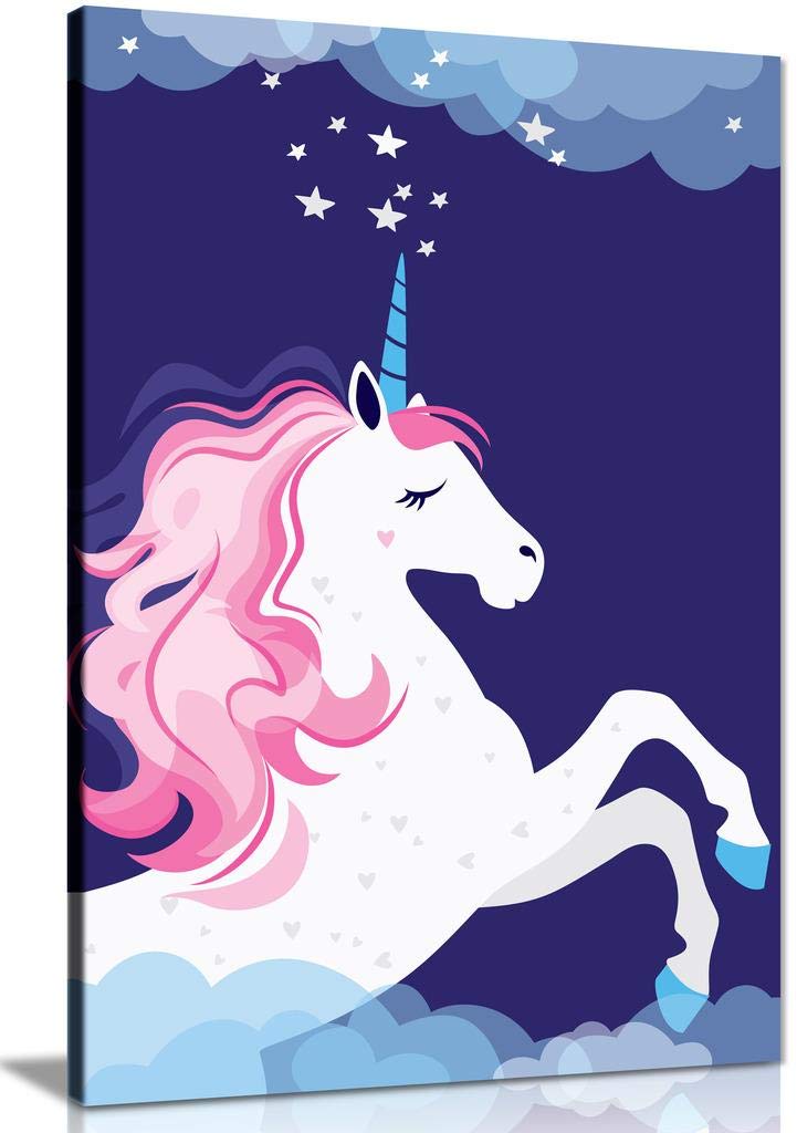 Panther Print Pink Unicorn In Space Fairy Tale Canvas Wall Art Picture Print (24X16)