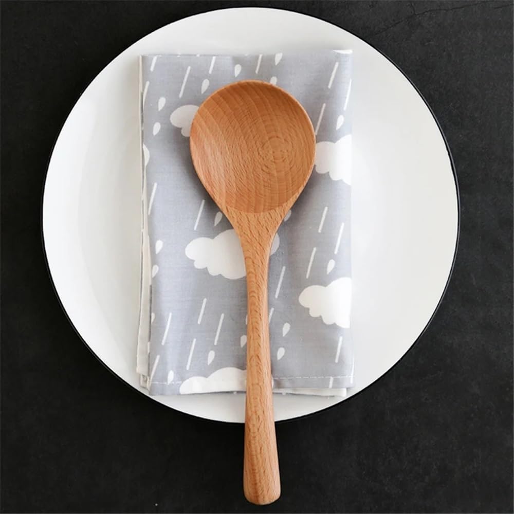 Utensilios de cocina Juego de 4 cucharas soperas de madera de haya for servir fideos grandes, ramen y arroz. Para el hogar