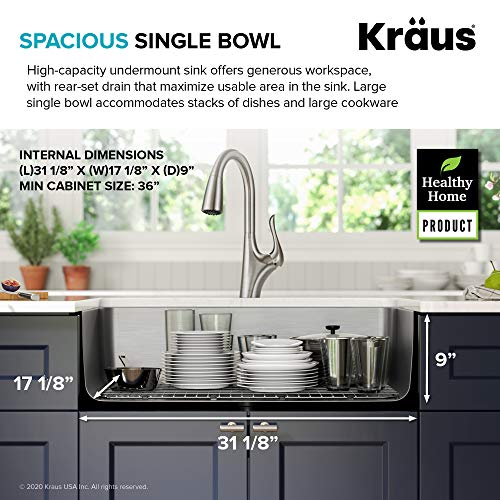 KRAUS-Dex-33-inch-Undermount-16-Gauge-Stainless-Steel-Single-Bowl-Kitchen-Sink-KA1US33B KRAUS Dex 33 inch Undermount 16 Gauge Stainless Steel Single Bowl Kitchen Sink KA1US33B