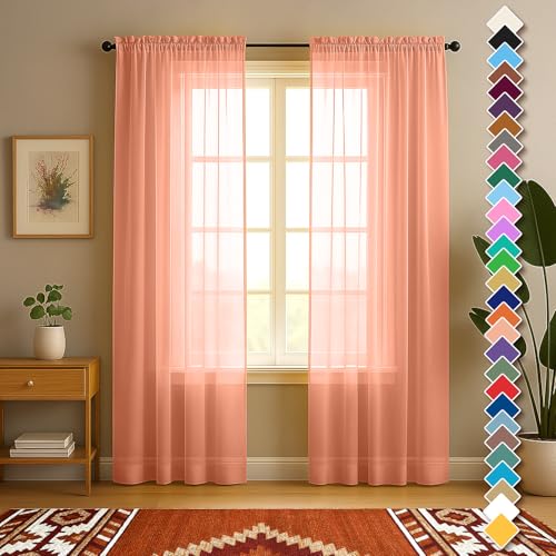 YHSF Sheer Curtains - 2 Panel Set Home Room Decor - 54 W x 95 L Peach