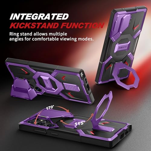 TONGATE for Samsung Galaxy S24 Ultra Case Compatible with MagSafe, [Ring Stand & Camera Cover Kickstand] Drop Shockproof Rugged Protection Phone Case for S24 Ultra with Screen Protector 6.8", Purple - Thumbnail 6