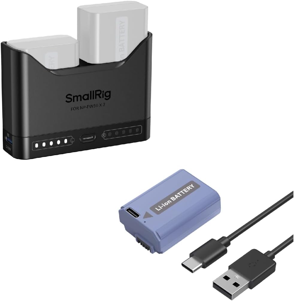 SMALLRIG NP-FW50 Battery Charger for Sony and 1030mAh Replacement USB-C Battery