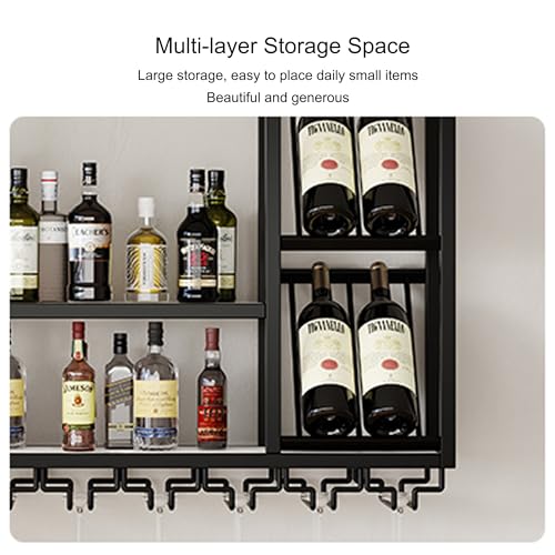Étagère à vin suspendue réglable de bar avec support de rangement de verres rustique - 7