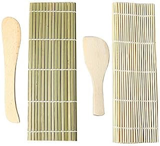 nuosen Sushi Mat, 4pcs Sushi Rolling Mat Kit - 2 x Mats, 1 x Rice Paddle, 1 x Rice Spreader Suitable Beginner and Experienced