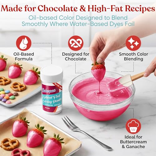 Image of Bakerpan Fuchsia Pink Food Coloring Powder for Baking - 30g Oil Based, Artificial Dye-Free, Plant-Based, Kosher, Gluten-Free - For Buttercream, Chocolate, Candy & Cakes