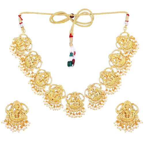Gehena by Estele Gold Plated Beautiful Divine Goddess Laxmi Designer Necklace Set with White Pearls for Girls and Women (B0CKBCP2X8) Amazon Price History, Amazon Price Tracker