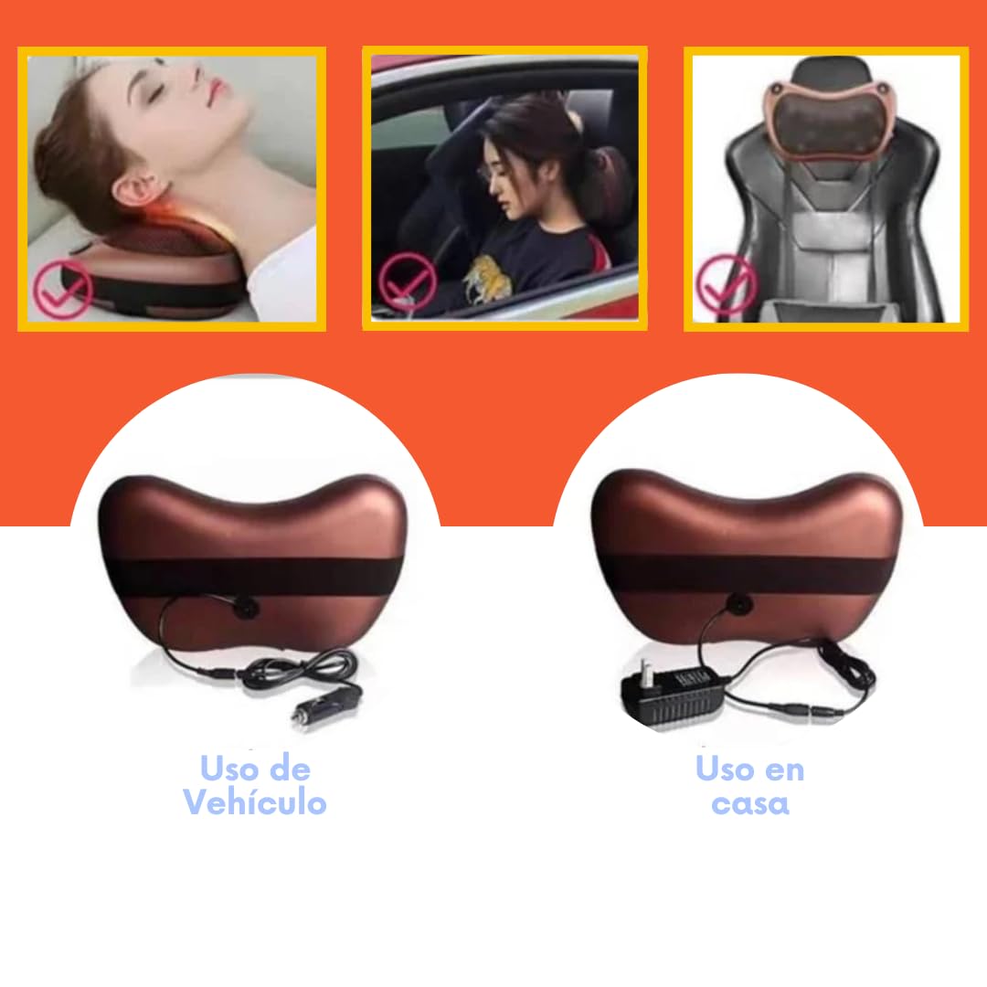 Masajeador Cervical y Espalda. Almohada relajante, Cojín Eléctrico con Calor, regulable con dos botones. Masajeador Bidireccional con 8 Rodillos, Ideal para Casa, Oficina, Coche o Viaje.