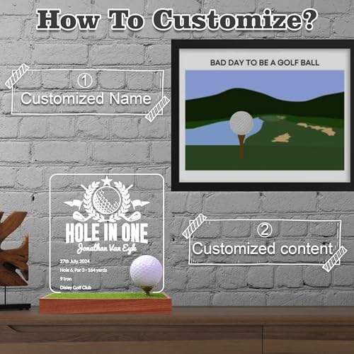 Image of YuanDian Hole in One Display, Custom Acrylic Memorabilia Stand Holder with Wood Base, for Single Ball Souvenir Golfball Collections,Great Gift for Golfers Golf Lovers