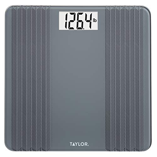 Taylor Precision Products Taylor Glass Textured Paint Herringbone Design Digital Bathroom Scale, Gray, 5273274