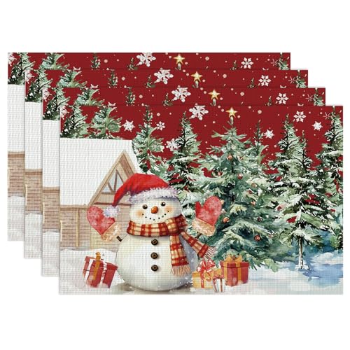 Schneemann Weihnachtsbaum Schneeflocke Tischsets 4er Set, Abwaschbar...
