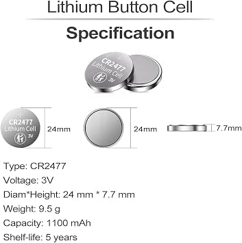 PGSONIC 5 Pack CR2477 3 Volt Lithium Battery