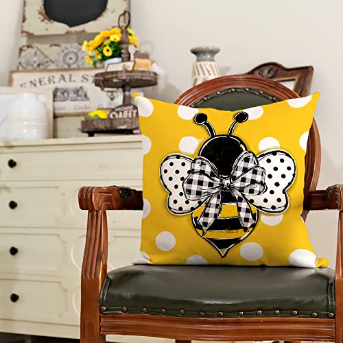 Geeory Summer Pillow Covers 18X18 Inch Honeybee Bow Decorative Polka Dots Farmhouse Throw Pillow Cases Home Cushion Case For Sofa Couch Gs001-18 #TOP3