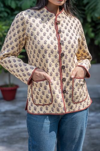 Image of Reversible Jacket for Women | Double Sided Quilted Jacket | Reversible Winter Jacket for Women | Stylish Ethnic Printed Jacket | Warm & Comfortable Casual Outerwear