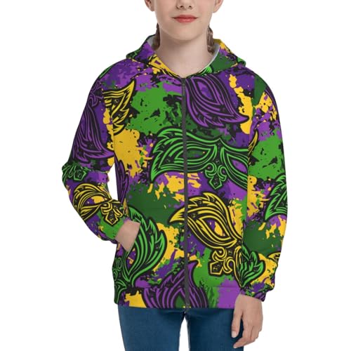 Mardi Gras7 Kids Pullover Hoodies Boys Zip Up Sweatshirts Girls Athletic Clothes with Pocket3
