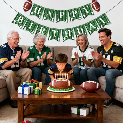 Image of Hooqict Football Happy Birthday Banner Birthday Party Decorations Football Party Banner Garland for Sport Theme Game Day Decorations Tailgate Party Supplies