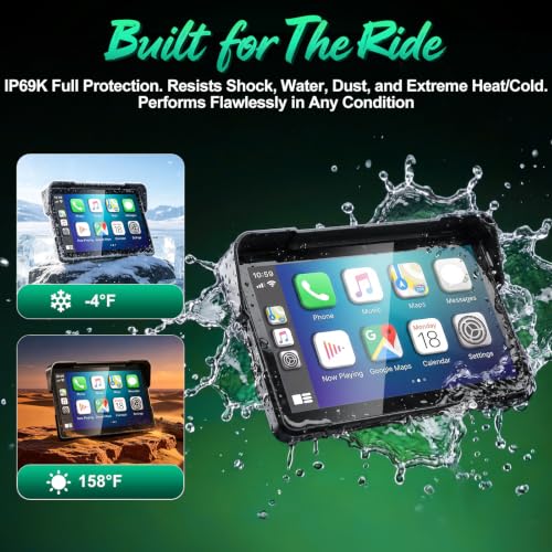 Image of YZW 7 Inch Wireless Motorcycle Carplay, GPS Navigation with Android Auto, Siri & Google Assistant, USB Cable /Bluetooth 5.2 /TMPS /Voice Control /IP69K Waterproof Touchscreen /Light Sensor /Quick Release