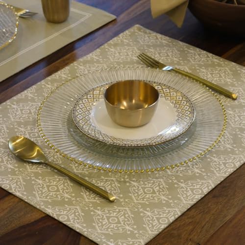 Image of THE YARD HOUSE Placemats - Reversible & Wipeable Cotton Placemats (Dholpur Beige, Set of 4)