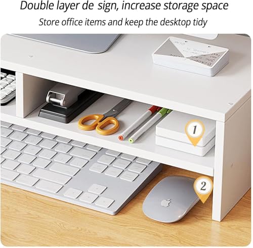 Image of Wooden Monitor Stand Riser with Storage Compartment and Lockable Storage Drawer Stand | Adjustable Desktop Organizer for Computer, Flax, Laptop & Printer (Monitor Stand (white) 6 Box)