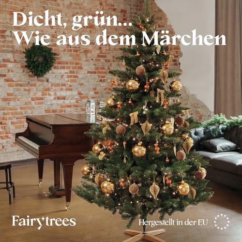Künstlicher Weihnachtsbaum Fairytrees 150cm Nordmanntanne mit Holzständer