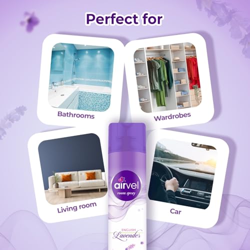 Image of Airvel Lavender Fragrance Spray Pack of 2 (217ml each) | Non-Toxic, Safe | Long-Lasting Bathroom Freshener Spray for Toilet & Room
