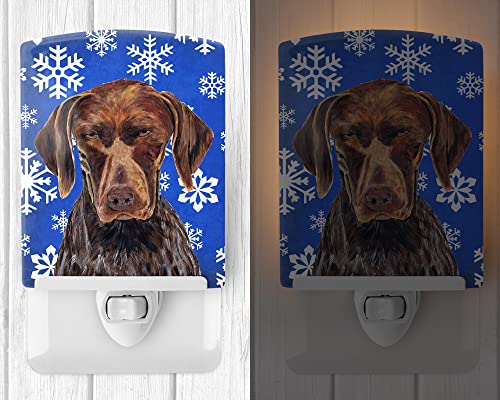 Image of Caroline's Treasures SC9395CNL German Shorthaired Pointer Winter Snowflakes Holiday Ceramic Night Light Compact, UL-Certified, Ideal for Bedroom, Bathroom, Nursery, Hallway, Kitchen, 6x4x3, Multicolo