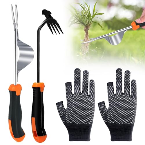 SKIKHN Unkrautstecher Edelstahl, 2 Stück Gartenarbeit Unkraut Entferner Gerät, Wurzeljäter mit Griff, Handjätgerät mit Fugenkratzer, Manueller Weeder zum Graben Jäten, Umpflanzen, Entwurzeln