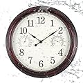 Vigorwise 12 inch Outdoor Wall Clock, Plastic Waterproof Wall Clock with Temperature & Humidity, Water Resistant Wall Clock, Silent Wall Clock for Patio Garden Bathroom, Dark Brown