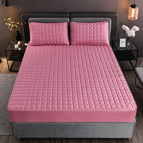 Sábana Bajera con Protectores de colchón de Capa Acolchada para colchón, sábana Bajera Antideslizante, Lavable y Resistente, Toppers (Color: Rosa de Rojo, tamaño: 60 x 200 cm/Alto 5-15 cm)