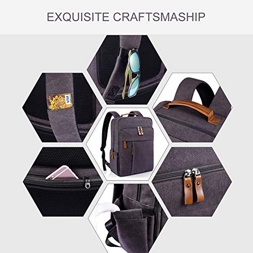 Estarer Laptop Backpack w/USB Charging Port for Men Women, Water Resistant Canvas Backpack School Office Work Fit Most 17-17.3 Inch Computer